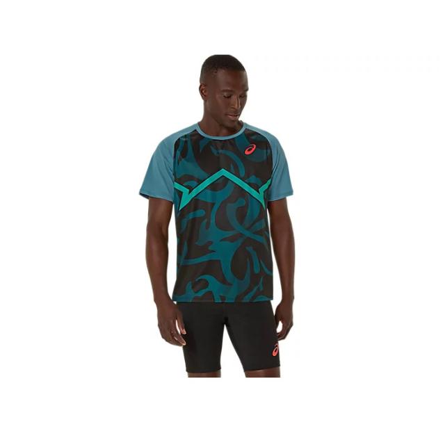 asics（アシックス） ランニング Tシャツ・ポロシャツ クールグラフィック半袖シャツ 【アトランティスブルー】 2091A740.412 ウェア 朝 夜 春 夏 秋 トップス メンズ・ユニセックス 男性用・女性用 青 25 {NP}