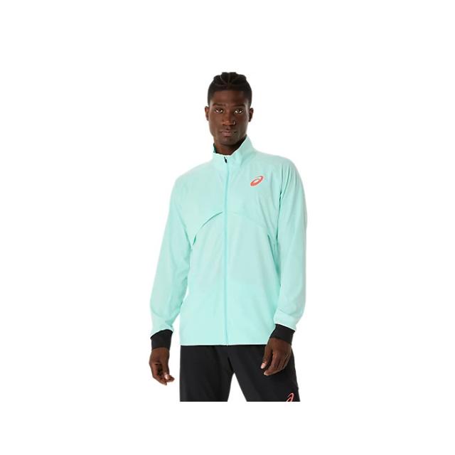 asics（アシックス） 陸上 アウター・ベスト HYBRID STRETCH WOVEN JACKET 【Illuminate Mint】 2091A752.413 ウェア 羽織 夜 春 秋 寒さ 防風 収納 持ち運び トップス ジャージ メンズ・ユニセックス 男性用・女性用 水 25 {NP}