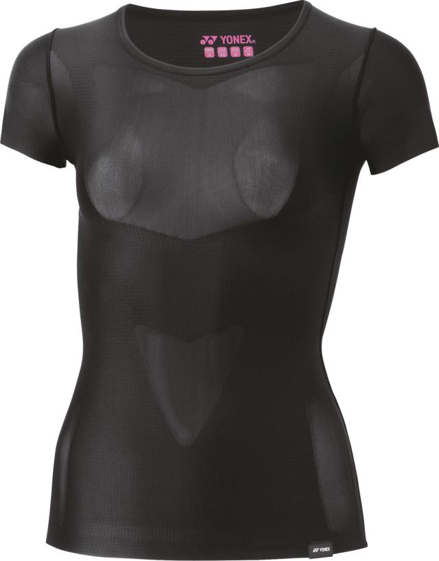 YONEX （ヨネックス） ボディーケア ゲームシャツ・パンツ ウィメンズUネック半袖シャツ 【ブラック】 STBA1512 007 ストレッチシャツ 機能インナー レディース 女性用 ブラック 黒 24SS {NP}