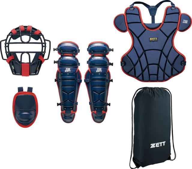 ZETT （ゼット） 野球 ソフトボール マスク・プロテクター・キャッチャーズギア 軟式用 キャッチャー 防具4点セット メンズ・レディース 男性用・女性用 【ネイビー/レッド】 紺 赤 BL303SET-2964  {SK}