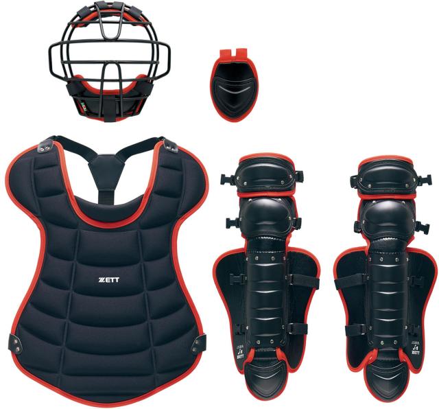 ZETT （ゼット） 野球＆ソフトボール マスク・プロテクター 野球 少年軟式用 防具 4点セット 【ブラック×レッド】 BL703SET 1964 軟式 防具セット 黒　赤 25SS {SK}
