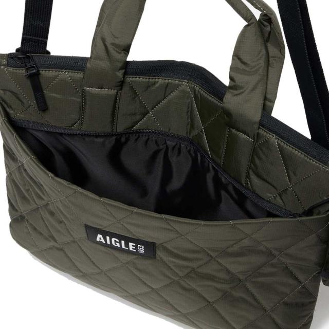エーグル AIGLE ZNHBN13 キルティング 2wayショルダーバッグ 4L  色合い：アボカ (002)  再利用ナイロン トートバッグ 車寄せ付き添い人