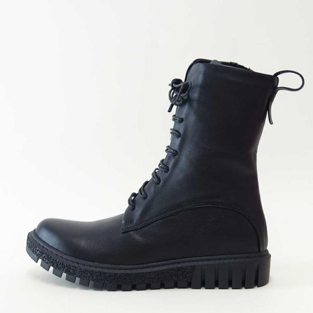 【SALE】 BUENO SHOES ブエノ Z5208 カラー：ブラック スムースレザー サイドジップブーツ レースアップ ショートブーツ 厚底 軽量「靴」_1