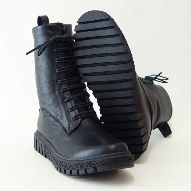 【SALE】 BUENO SHOES ブエノ Z5208 カラー：ブラック スムースレザー サイドジップブーツ レースアップ ショートブーツ 厚底 軽量「靴」_4