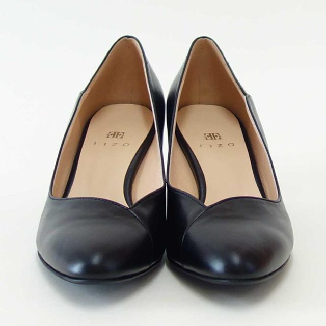 EIZO エイゾー 15146 ブラック スムースレザーのVカットラウンドパンプス（5.5cmヒール） 「靴」