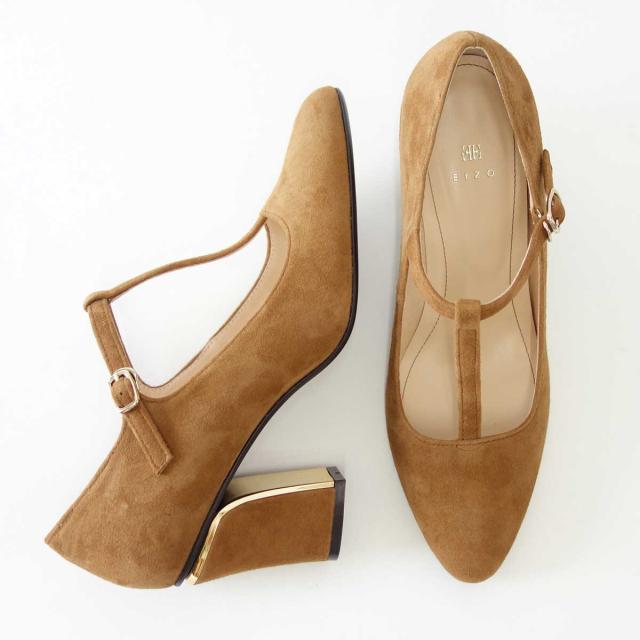【SALE】 EIZO エイゾー 17089 キャメルスエード 22.5cm 23cm上質レザーのTストラップパンプス 「靴」