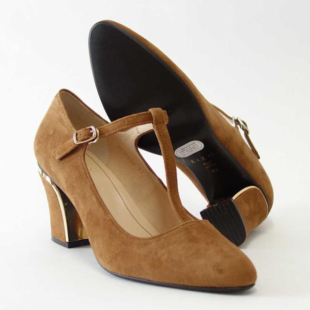 【SALE】 EIZO エイゾー 17089 キャメルスエード 22.5cm 23cm上質レザーのTストラップパンプス 「靴」