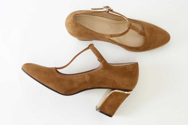 【SALE】 EIZO エイゾー 17089 キャメルスエード 22.5cm 23cm上質レザーのTストラップパンプス 「靴」