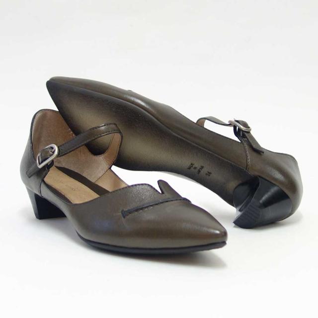 RABOKIGOSHI works（ラボキゴシ ワークス） 12683 グレー ベルトミュール ポインテッドパンプス シープレザー 3.5cmヒール アンクルストラップ「靴」_4