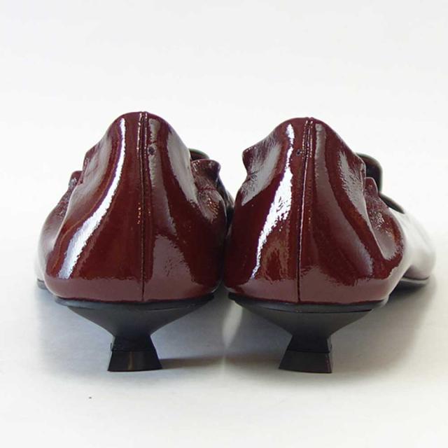 【SALE】 RABOKIGOSHI works（ラボキゴシ ワークス） 12629 レッドブラウンエナメル  キトゥーンヒールモチーフパンプス  天然皮革 3cmヒール スリップオン シューズ「靴」_8