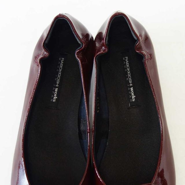 【SALE】 RABOKIGOSHI works（ラボキゴシ ワークス） 12629 レッドブラウンエナメル  キトゥーンヒールモチーフパンプス  天然皮革 3cmヒール スリップオン シューズ「靴」_10