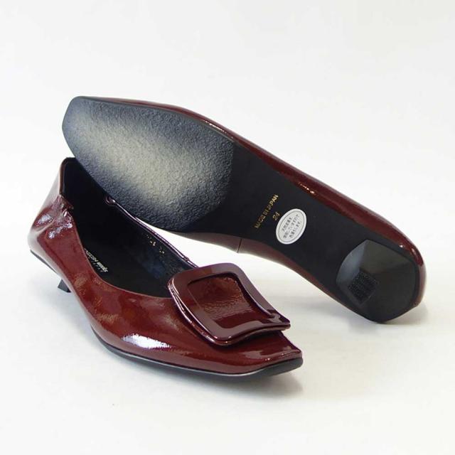 【SALE】 RABOKIGOSHI works（ラボキゴシ ワークス） 12629 レッドブラウンエナメル  キトゥーンヒールモチーフパンプス  天然皮革 3cmヒール スリップオン シューズ「靴」_4