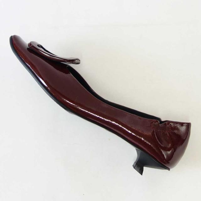 【SALE】 RABOKIGOSHI works（ラボキゴシ ワークス） 12629 レッドブラウンエナメル  キトゥーンヒールモチーフパンプス  天然皮革 3cmヒール スリップオン シューズ「靴」_5