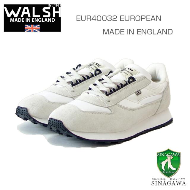 WALSH ウォルシュ EUR40032（ユニセックス） EUROPEAN カラー：ホワイト／ホワイト（英国製） スエード＆ポリエステルのランニングスニーカー  「靴」