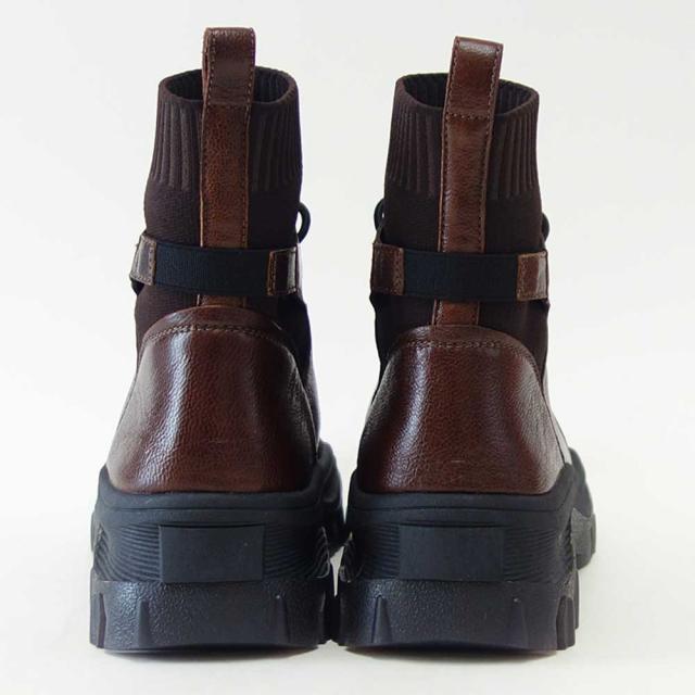 yuko imanishi ＋ ユーコ イマニシ＋ 716039 KIYO ブラウン 天然皮革 ゴムレース ストレッチブーツ ショートブーツ  展開サイズ 23.5cm 24cm 24.5cm「靴」