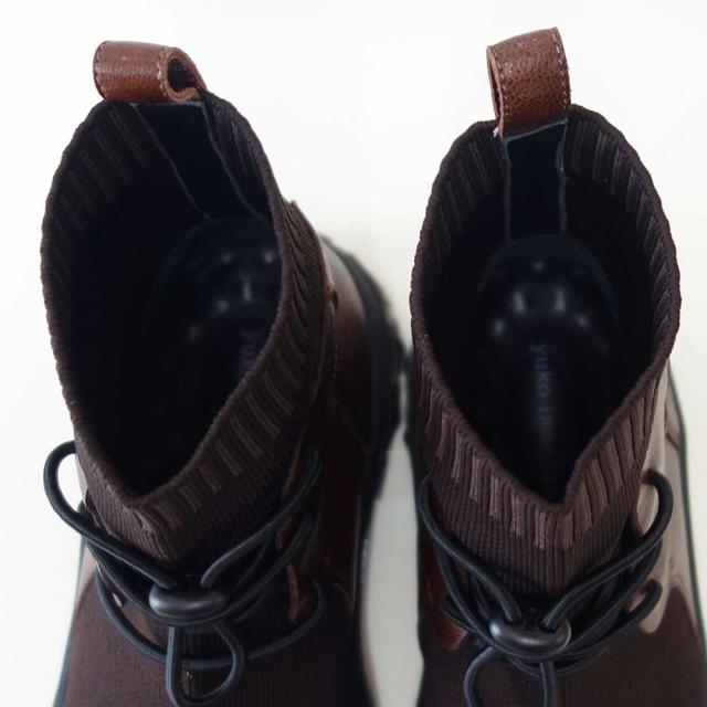 yuko imanishi ＋ ユーコ イマニシ＋ 716039 KIYO ブラウン 天然皮革 ゴムレース ストレッチブーツ ショートブーツ  展開サイズ 23.5cm 24cm 24.5cm「靴」