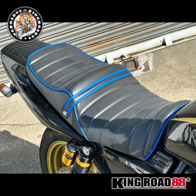 ヤマハ XJR400 前期 4HM KingRoad88 タックロールシート 合成レザー パイピング ブルー_8