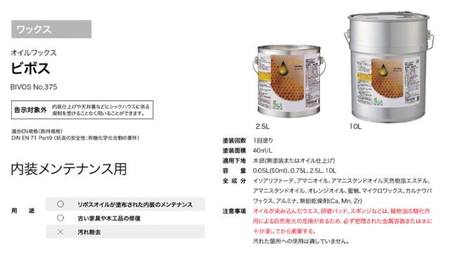 リボス　ビボス No.375　10L　（オイルワックス WAX　メンテナンス用 自然健康塗料 プレイリーホームズ）_2
