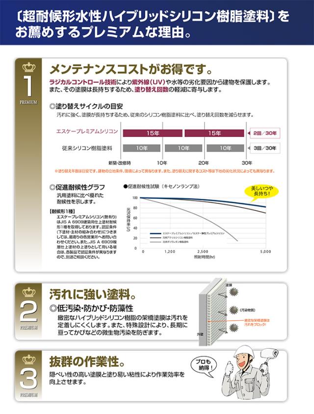 エスケープレミアムシリコン　艶有り　極濃X/極濃Y/極濃Z（調色可） 15kg（エスケー化研 一液シリコン樹脂系 外壁用塗料）_4