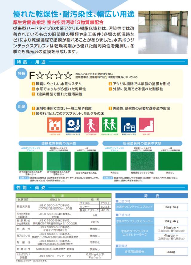 水谷ペイント　水系ボウジンテックスアルファ　クリヤー　艶有り　15kg　（水性 1液 アクリル樹脂 モルタル コンクリート 床）_1