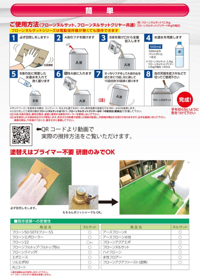 東日本塗料　フローンヌルサット　艶消　白　13.2kgセット　（水性 ２液 速乾ウレタン床用塗料 店舗床 工場 倉庫 内外部廊下）_5