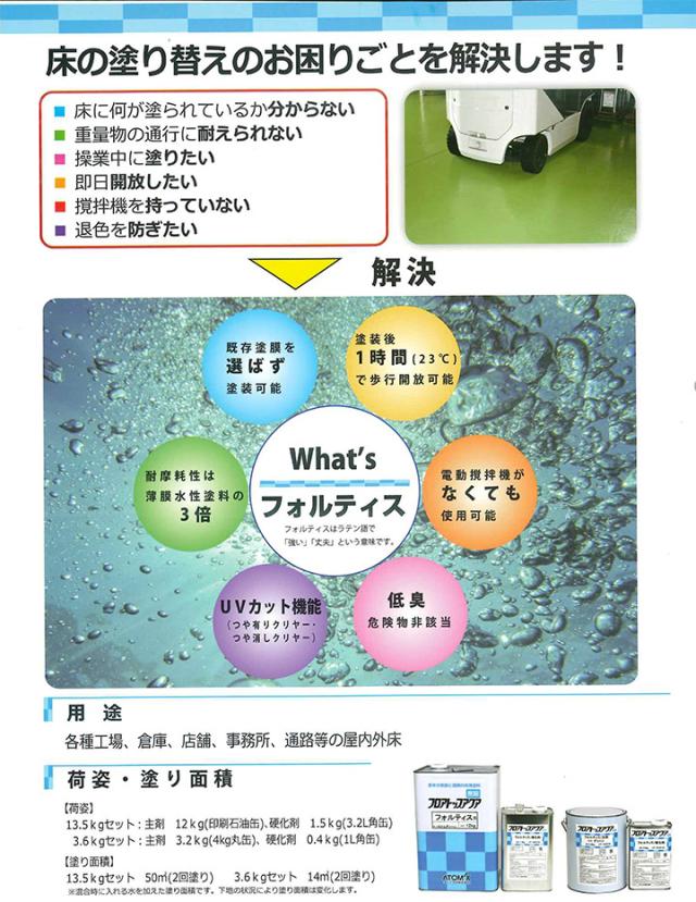 フロアトップアクア フォルティス　黄色　3.6kgセット （アトミクス/水性ニ液ウレタン樹脂/床用塗料）_4
