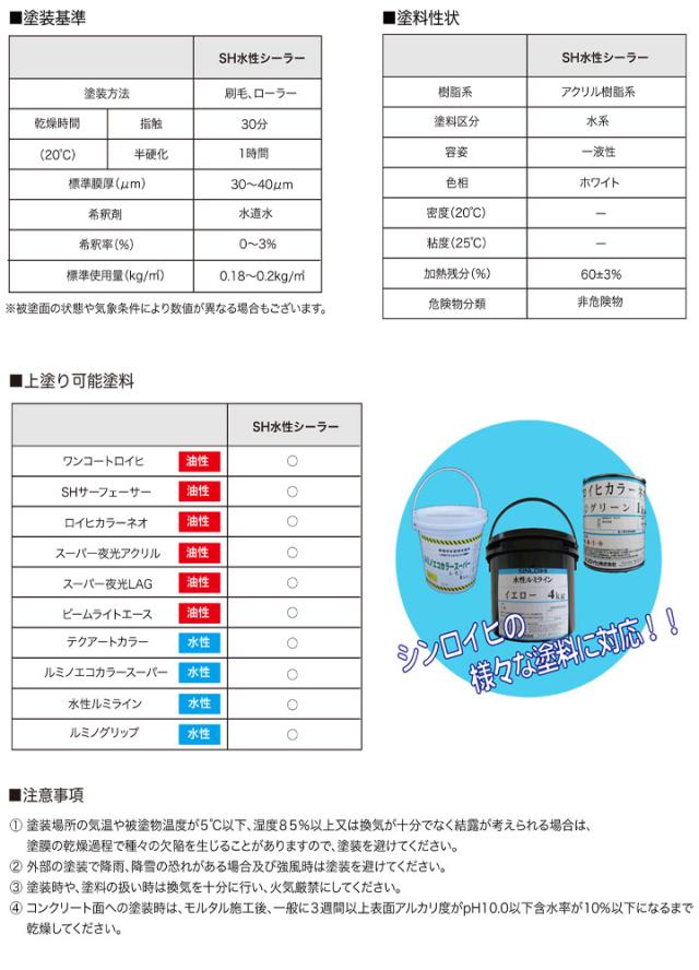 シンロイヒ　SH水性シーラー　ホワイト　4kg　（水性 蓄光塗料下塗り 白）_3