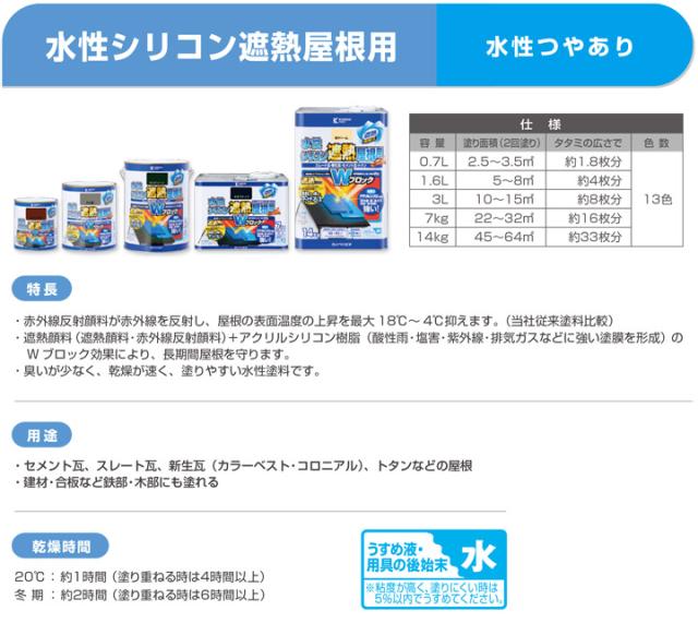 水性シリコン遮熱屋根用　黒・青・緑系色　14kg　（カンペハピオ）_2