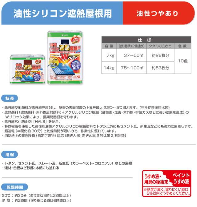 油性シリコン遮熱屋根用　黒・青・緑系色　7kg　（カンペハピオ）_2