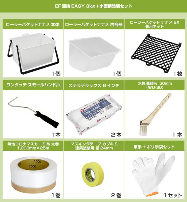 EF漆喰EASY 3kg + 小面積塗装セット 塗り面積 畳3.5枚分 ＜10色＞ ローラーで塗れる (水性 しっくい 壁 日本製 DIY) STK-50N_3