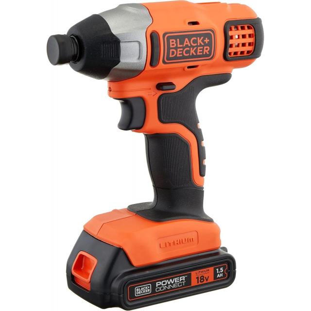 ブラックアンドデッカー(BLACK+DECKER) コードレス インパクトドライバー ソフトインパクト DIY 電動工具 穴あけ 締付工具 ワンタッチ ビット交換 18V 1.5Ah バッテリー付き BPCI18K1