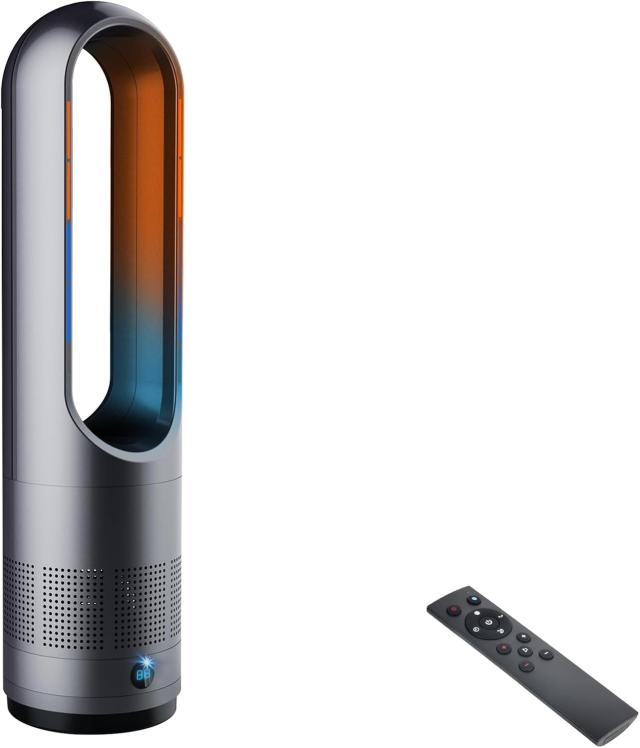 【2025冷暖兼用・羽根なし】セラミックヒーター タワーファン 温風 送風 3段階温風＆8段階送風切替 100°自動首振り 9Hタイマー 静音 扇風機羽なし 強風＆微風モード 大風量速暖リモコン付 転倒自動OFF 過熱保護  家庭用