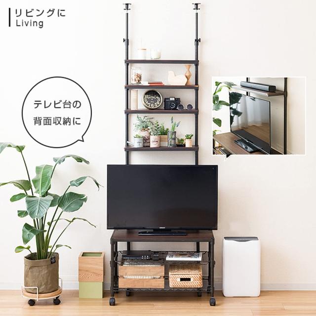 ドウシシャ ルミナス ノワール 突っ張り ラック つっぱり 棚 4段 幅60 壁面収納 ウォールラック 簡単取付 段差対応 有孔ボード フック付き 穴あけ不要 壁を傷つけない 木製棚板 スリム 黒 ブラック 全体耐荷重20kg NO60-4HT_5