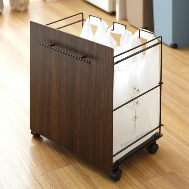 ドウシシャ レジ袋をひっかけるだけのペールワゴン キャスター付き 目隠し分別ダストワゴン ルミナスノワール LPW50-BK 幅50×奥行39×高さ58.5cm 3分別 レジ袋45号 ゴミ袋90リットル