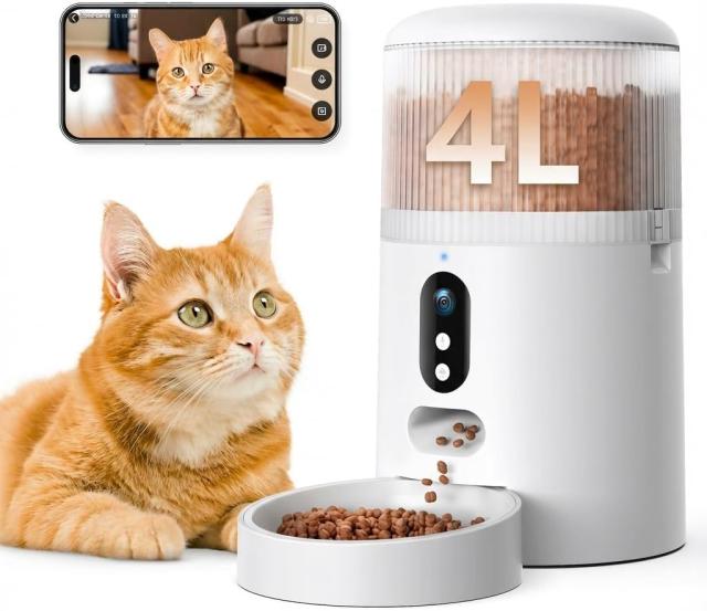 Surfola 自動給餌器 猫 犬 カメラ付き 「WiFi必要」スマホ連携 4L大容量 うさぎ ペット 餌やり機 1日8食 遠隔操作 双方向会話 2WAY給電 音声録音 操作簡単 お手入れ簡単 日本語対応アプリ説明書 SP03