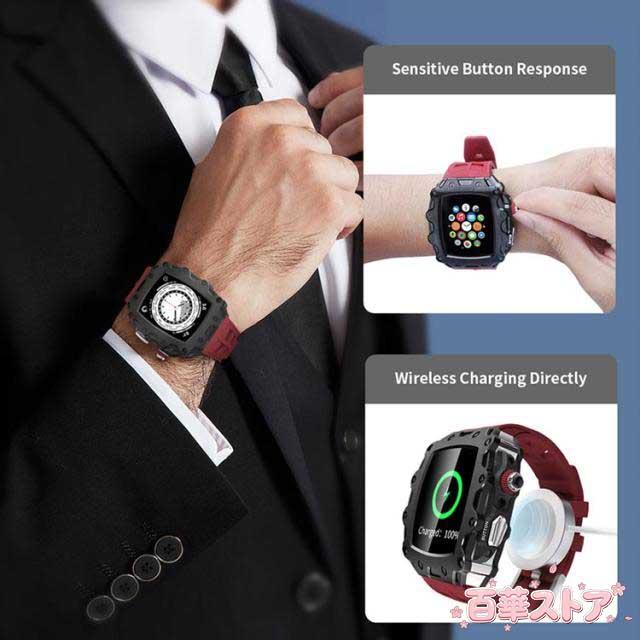 全10色！アップルウォッチ apple watch バンド ステンレス 一体型 ケース カバー アップルウォッチ ステンレス ケースバンド（ラバーベルト） 44mm 45mm ドライバー付き Series4/5/6/7/8/SE_1