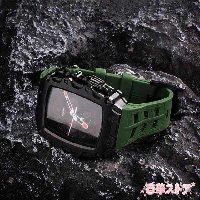 全10色！アップルウォッチ apple watch バンド ステンレス 一体型 ケース カバー アップルウォッチ ステンレス ケースバンド（ラバーベルト） 44mm 45mm ドライバー付き Series4/5/6/7/8/SE_2
