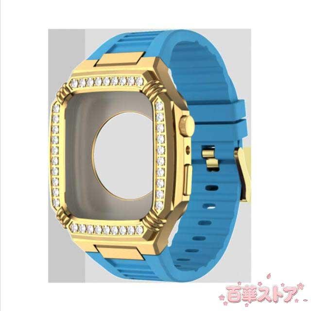 全9色 apple watch アップルウォッチ バンド ステンレス ケース カバー ゴールドカバー 一体型 バンド ラバー 高級ベルト ケースバンド メンズ ベルト ステンレス 44mm 45mm おしゃれ 腕時計 Series4/5/6/7/8/SE_1