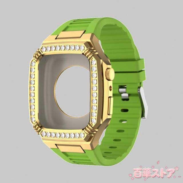 全9色 apple watch アップルウォッチ バンド ステンレス ケース カバー ゴールドカバー 一体型 バンド ラバー 高級ベルト ケースバンド メンズ ベルト ステンレス 44mm 45mm おしゃれ 腕時計 Series4/5/6/7/8/SE_2