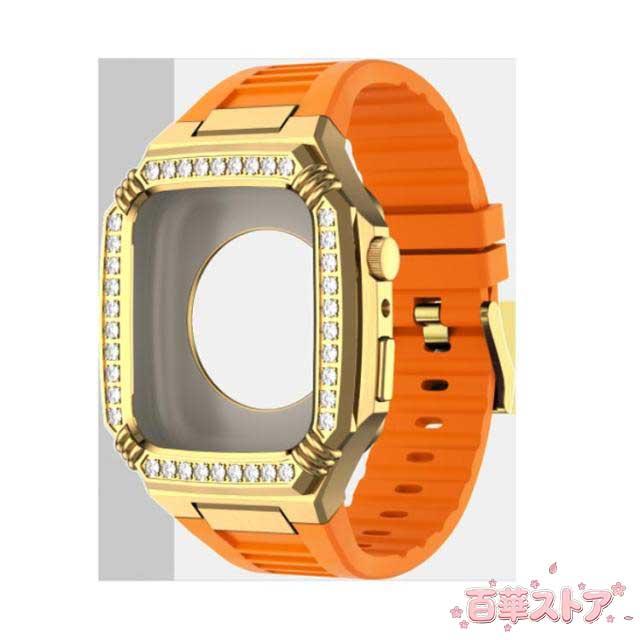 全9色 apple watch アップルウォッチ バンド ステンレス ケース カバー ゴールドカバー 一体型 バンド ラバー 高級ベルト ケースバンド メンズ ベルト ステンレス 44mm 45mm おしゃれ 腕時計 Series4/5/6/7/8/SE_3