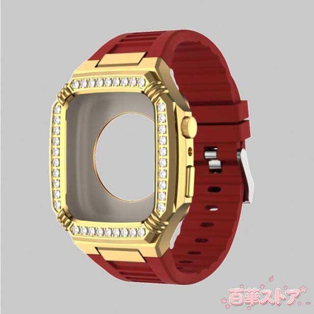 全9色 apple watch アップルウォッチ バンド ステンレス ケース カバー ゴールドカバー 一体型 バンド ラバー 高級ベルト ケースバンド メンズ ベルト ステンレス 44mm 45mm おしゃれ 腕時計 Series4/5/6/7/8/SE_4