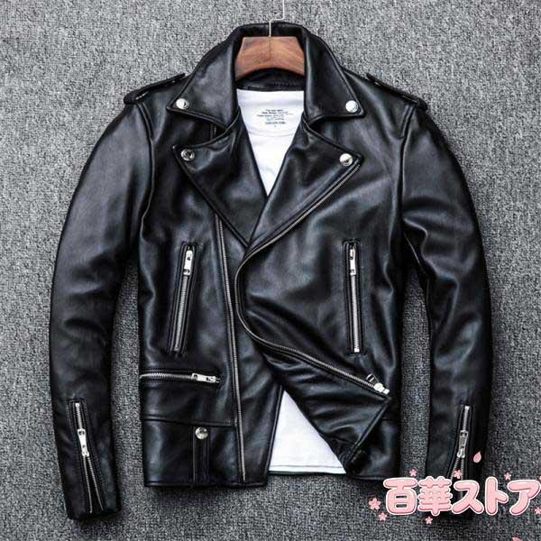 ライダースジャケット メンズ シングル 牛革ジャン バイクジャケット 本革 レザージャケット 高品質 B系 バイク 防風 ブルゾン ダブル バイカー