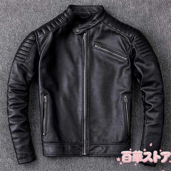 ライダース ジャケット 牛革 メンズ 本革 スジャケット 中綿入れ ブルゾン B系 バイカージャケット 皮ジャケット ショットコート 立て襟 秋冬