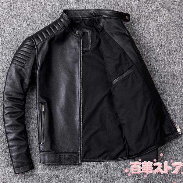 ライダース ジャケット 牛革 メンズ 本革 スジャケット 中綿入れ ブルゾン B系 バイカージャケット 皮ジャケット ショットコート 立て襟 秋冬
