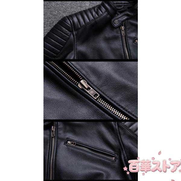 ライダース ジャケット 牛革 メンズ 本革 スジャケット 中綿入れ ブルゾン B系 バイカージャケット 皮ジャケット ショットコート 立て襟 秋冬