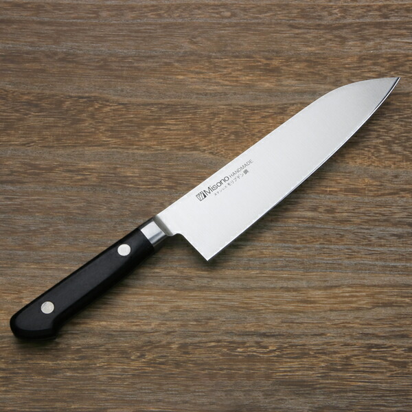 送料無料 ミソノ 三徳 両刃 180mm ステンレス モリブデン鋼 共口金付き 黒合板 包丁 洋包丁 ステンレス包丁 日本製