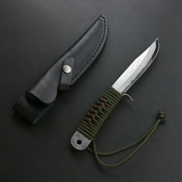 雲流 剣鉈 120mm 青紙鋼 ダマスカス ロープ巻柄 本革ケース付き (狩猟 キャンプ アウトドア ナイフ 積層鋼 キャンプギア ブッシュクラフト)