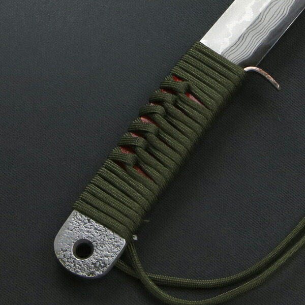 送料無料 雲流 剣鉈 210mm 青紙鋼 ダマスカス ロープ巻柄 本革ケース付き  狩猟 キャンプ アウトドア ナイフ 積層鋼 キャンプギア ブッシュクラフト_7