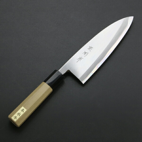 送料無料 東周作 出刃包丁 片刃 165mm 青紙2号 付け鋼 霞研ぎ仕上げ 八角水牛柄 和包丁 捌き包丁 本職向け 日本製