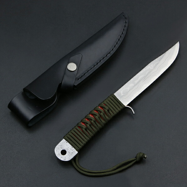 雲流 剣鉈 135mm 青紙鋼 ダマスカス ロープ巻柄 本革ケース付き (狩猟 キャンプ アウトドア ナイフ 積層鋼 キャンプギア ブッシュクラフト)